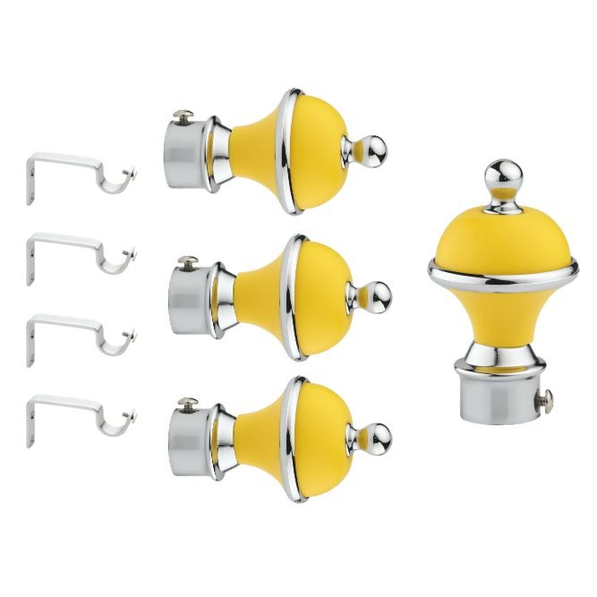 Gloxy Manjira Shape Stainless Steel & ABS Curtain Rod Finials with Support– Yellow 2 Pair