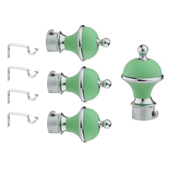 Gloxy Manjira Shape Stainless Steel & ABS Curtain Rod Finials with Support– Green 2 Pair
