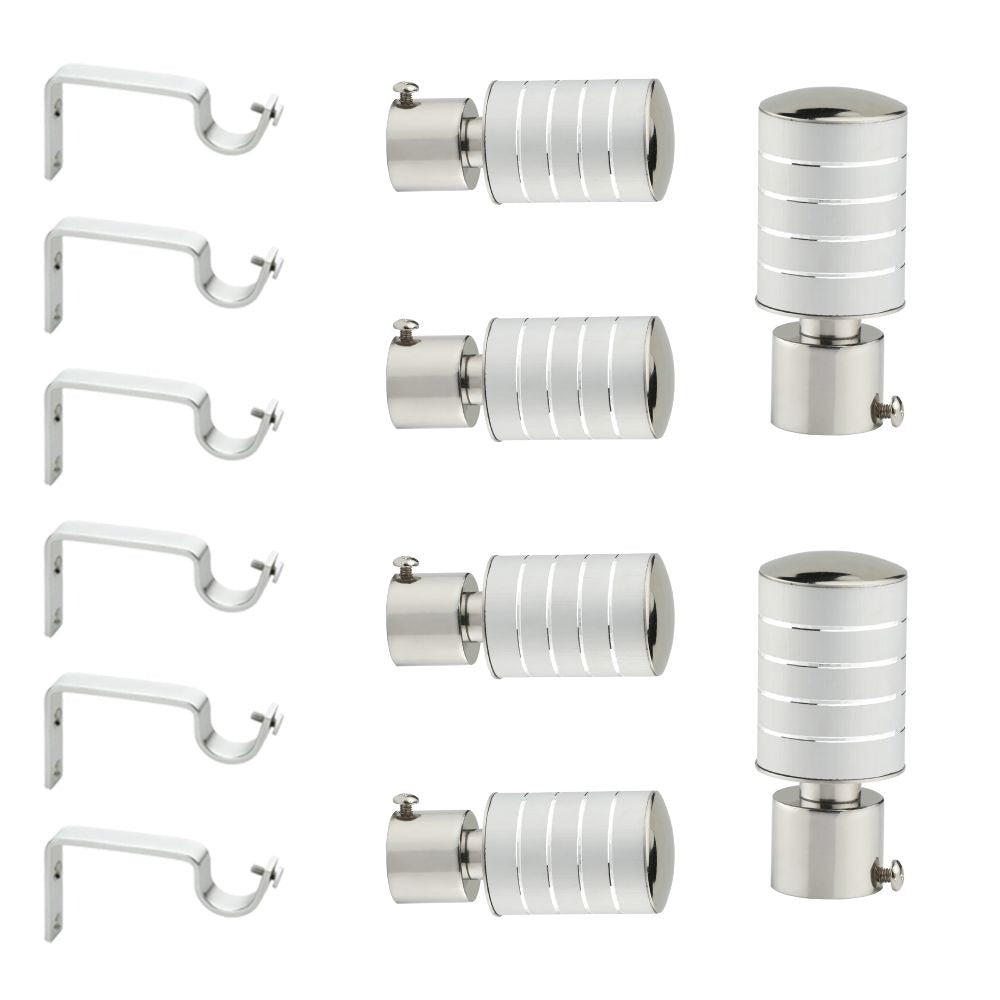Gloxy Stainless Steel Curtain Rod Finials with Support– Silver 3 Pair