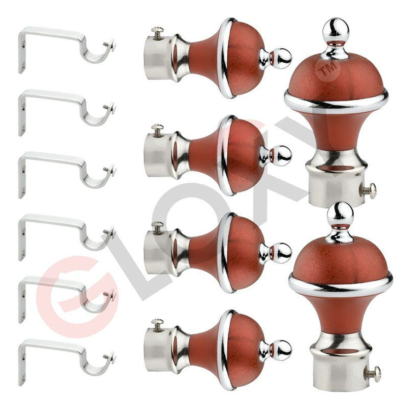 Gloxy Manjira Shape Stainless Steel & ABS Curtain Rod Finials with Support– Maroon 3 Pair