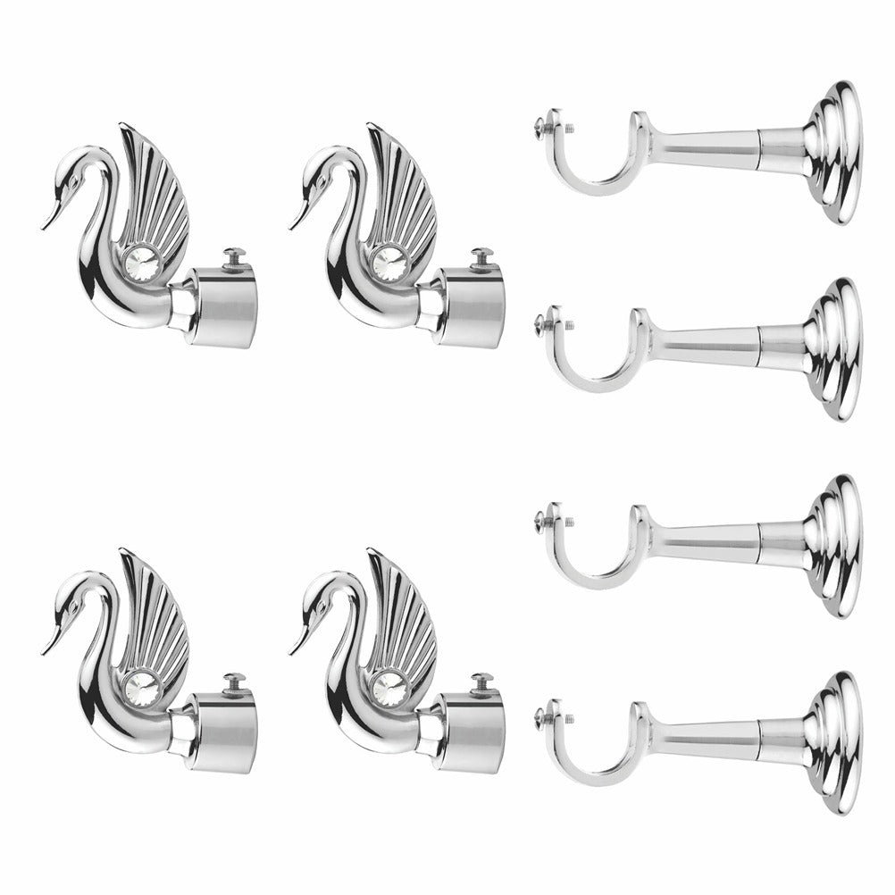 Gloxy Swan Bird Design Aluminium Curtain Rod Finials with Support– Silver 2 Pair