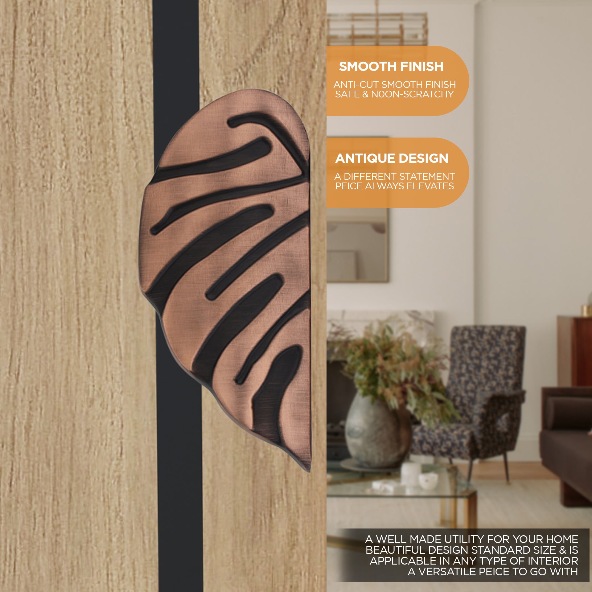 gloxy aluminium leaf door handle 6.5 inch antique copper