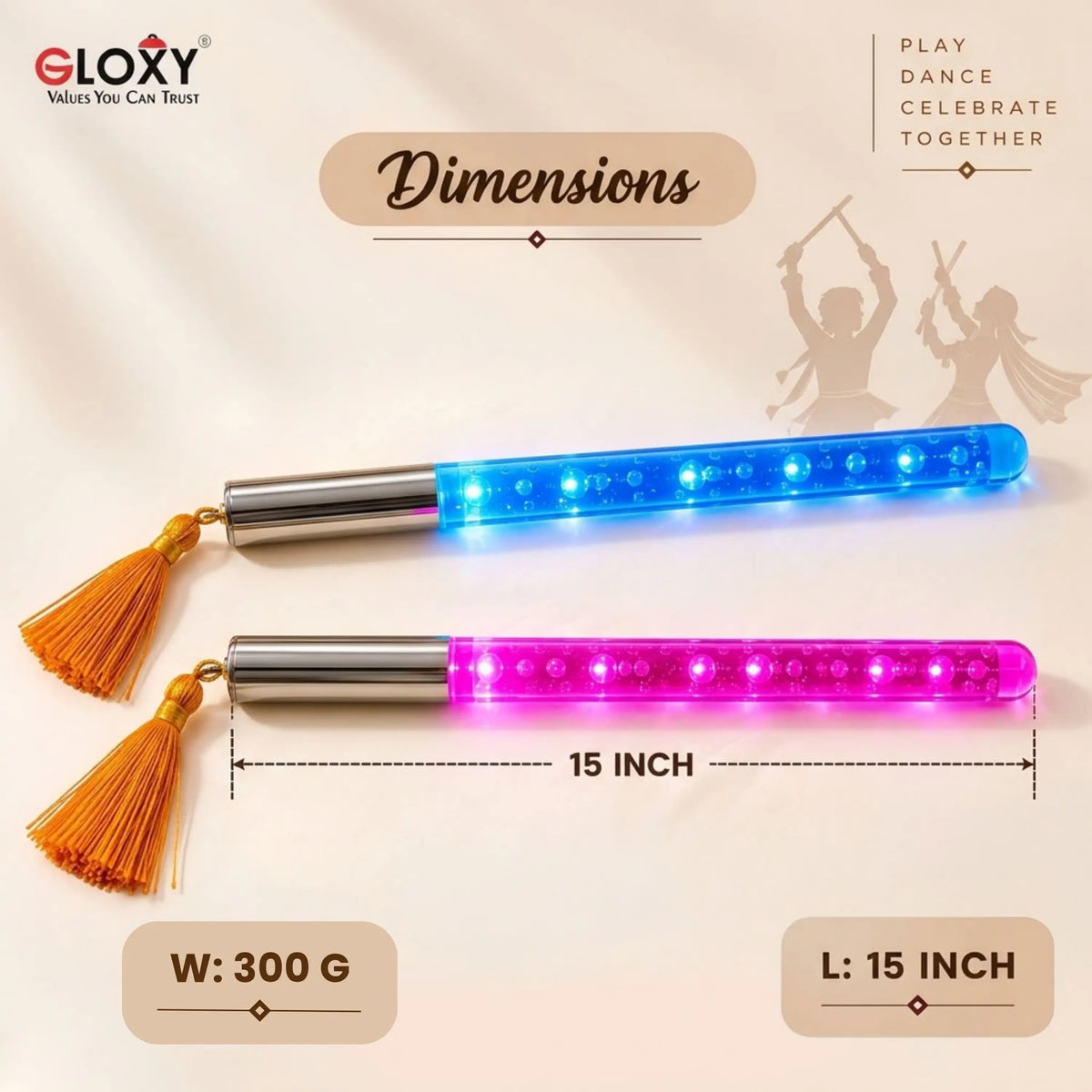 Multi Colour LED Dandiya Sticks for Garba & Navratri – Rechargeable Colour Changing Light Up Dandiya | Silver Colour