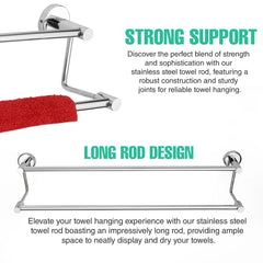 Stainless Steel 2 Layer Towel Rod (24 Inch, Silver)-by GLOXY®