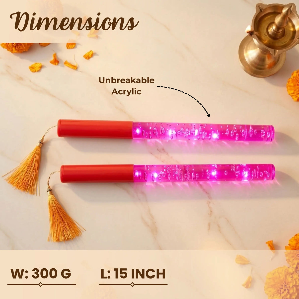 Single Colour LED Dandiya Sticks for Garba & Navratri – Battery Operated Light Up Dandiya | Pink