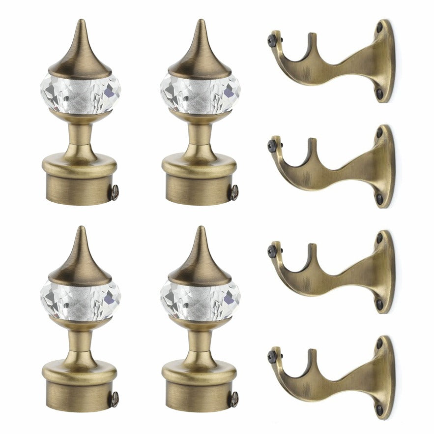Gloxy Single Diamond Aluminium Curtain Rod Finials with Support– Antique 2 Pair