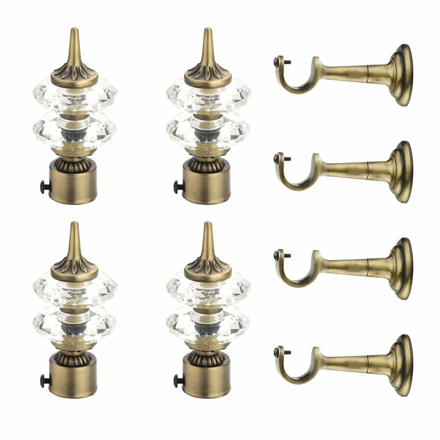 Gloxy Double Diamond Aluminium Curtain Rod Finials with Support– Antique 2 Pair