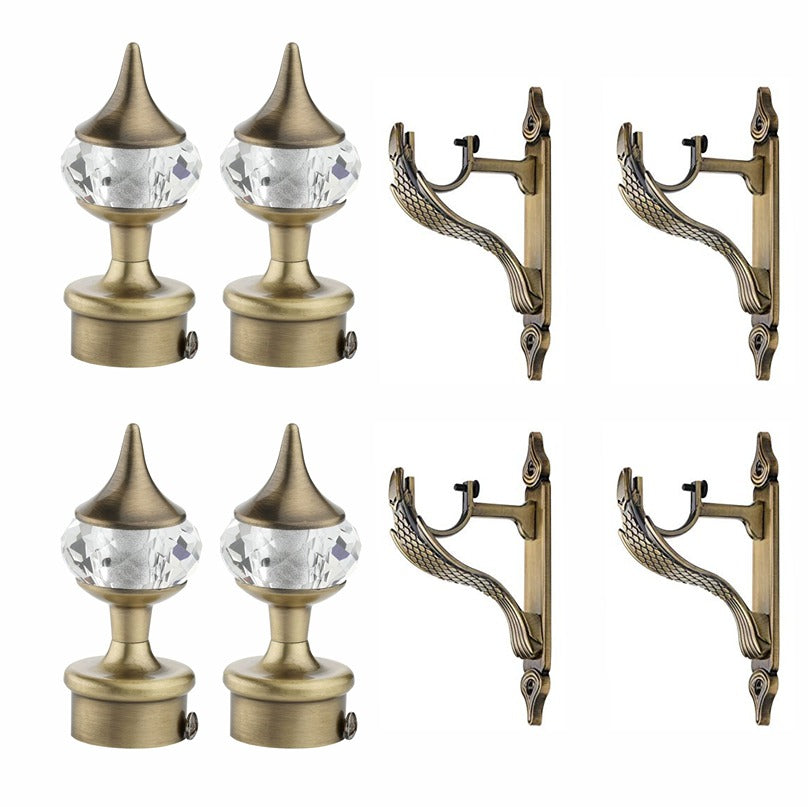 Gloxy Single Diamond Aluminium Curtain Rod Finials with Support– Antique 2 Pair