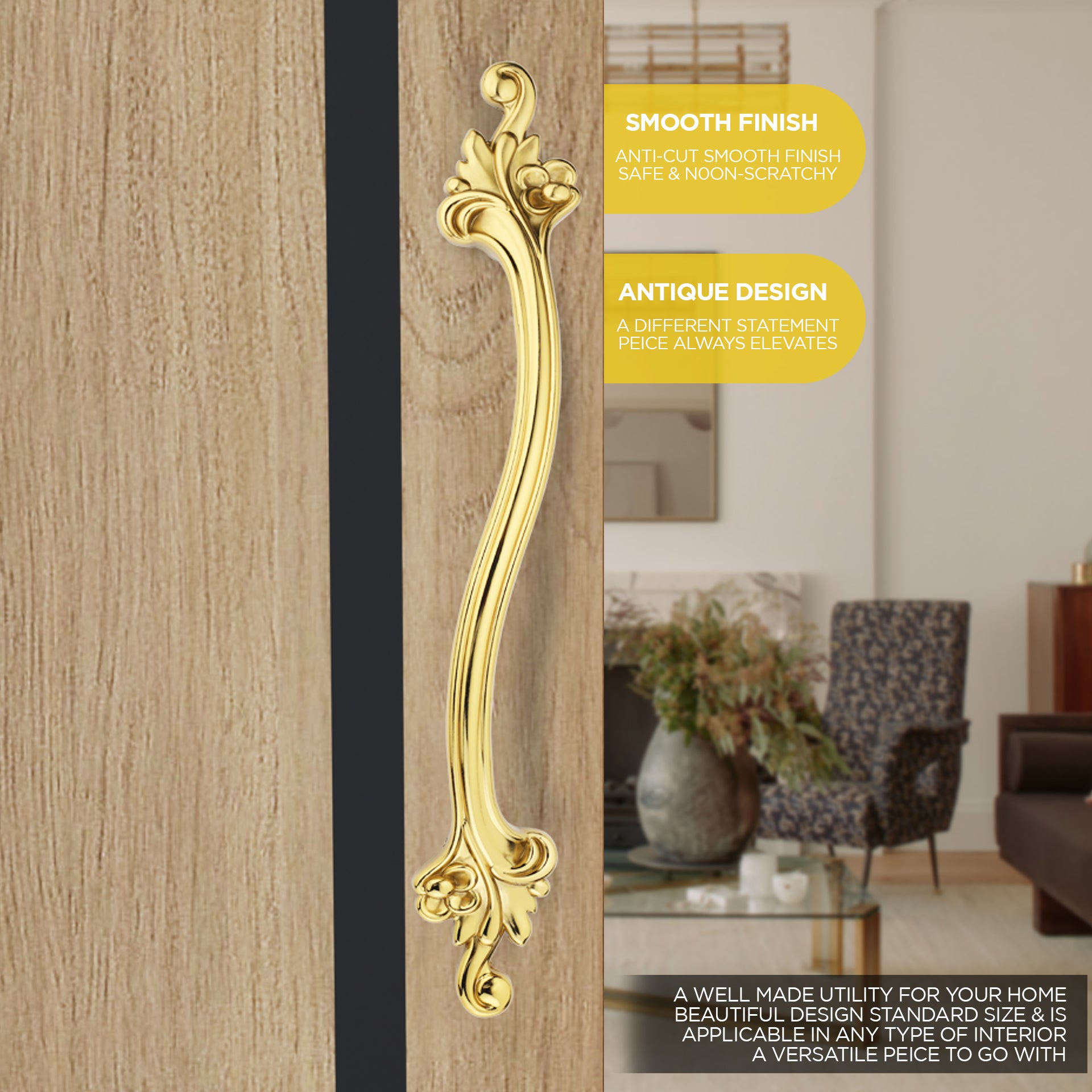 GLOXY Aluminium Flower Design Door Handles for Main Door Handle Wooden & Glass Door Push & Pull Door Handle for Door All The Doors of Offices, Hotels -Gold Finish