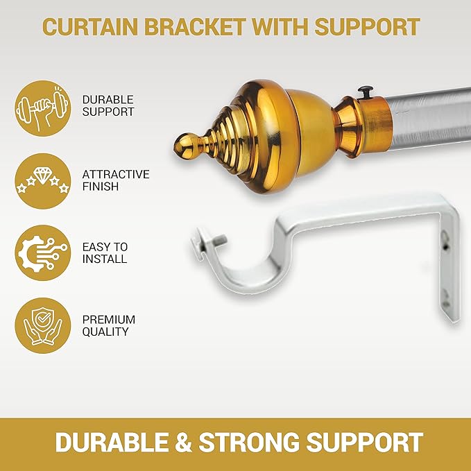 Stainless Steel Curtain Bracket with Support(Gold)