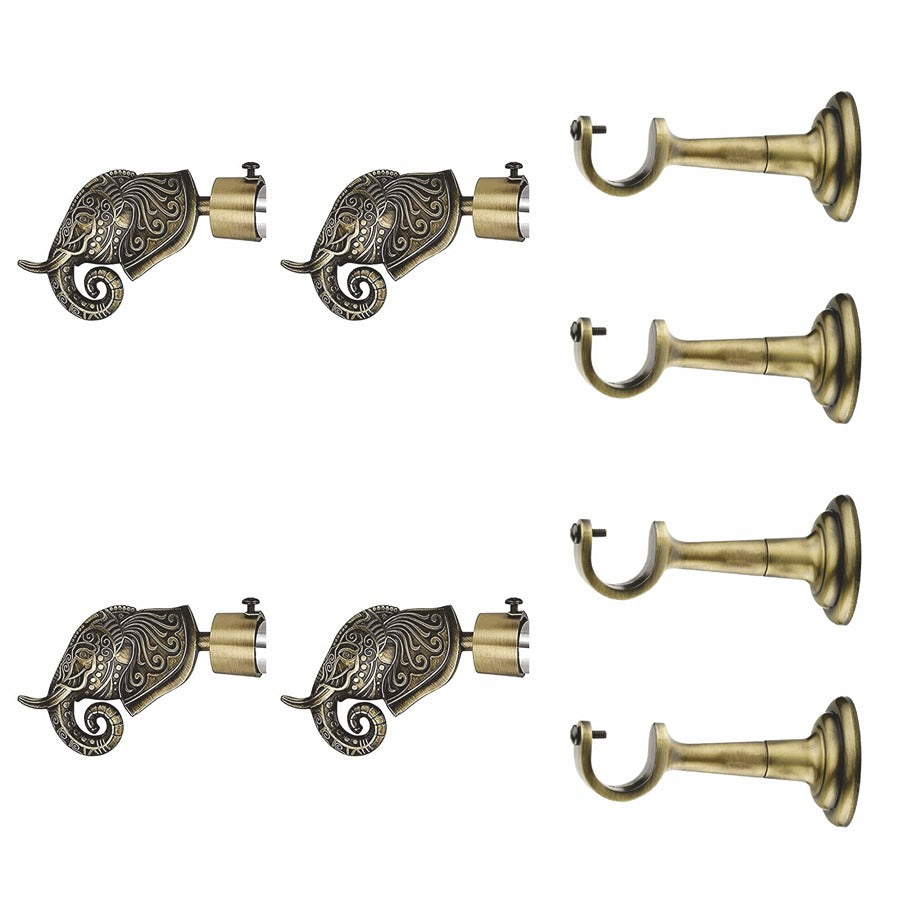 Gloxy Rajwada Royal Aluminium Curtain Rod Finials with Support– Antique 2 Pair