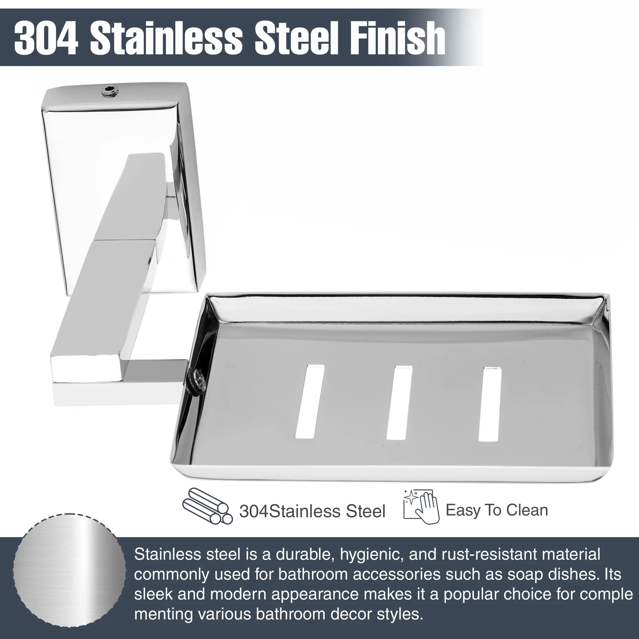 Gloxy Rectangular Shape Stainless 304 Grade Steel Chrome Finish Single Soap Holder