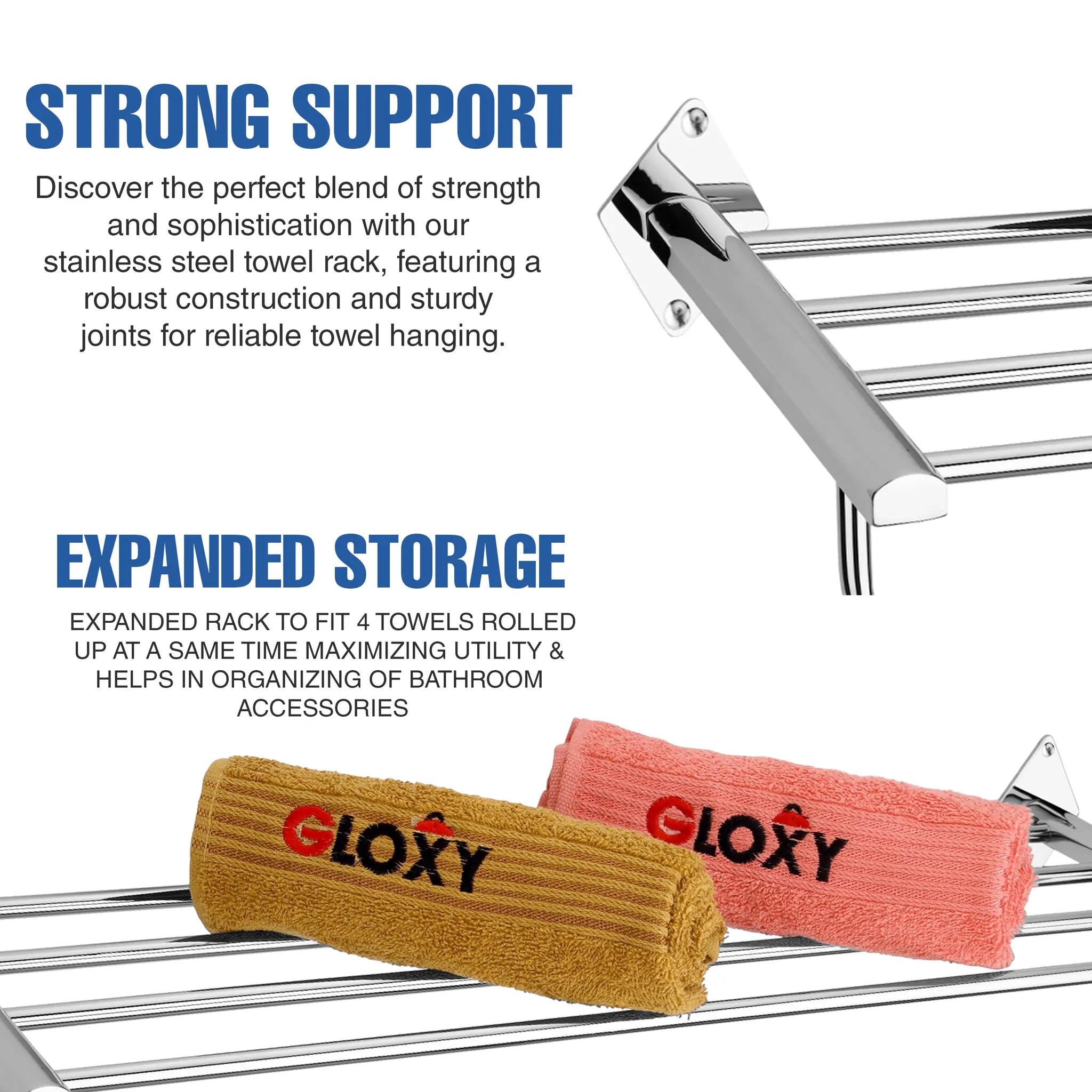 Gloxy Rhombus Shape Stainless Steel Chrome Finsih Towel Rack with Towel Hanger-24 Inch