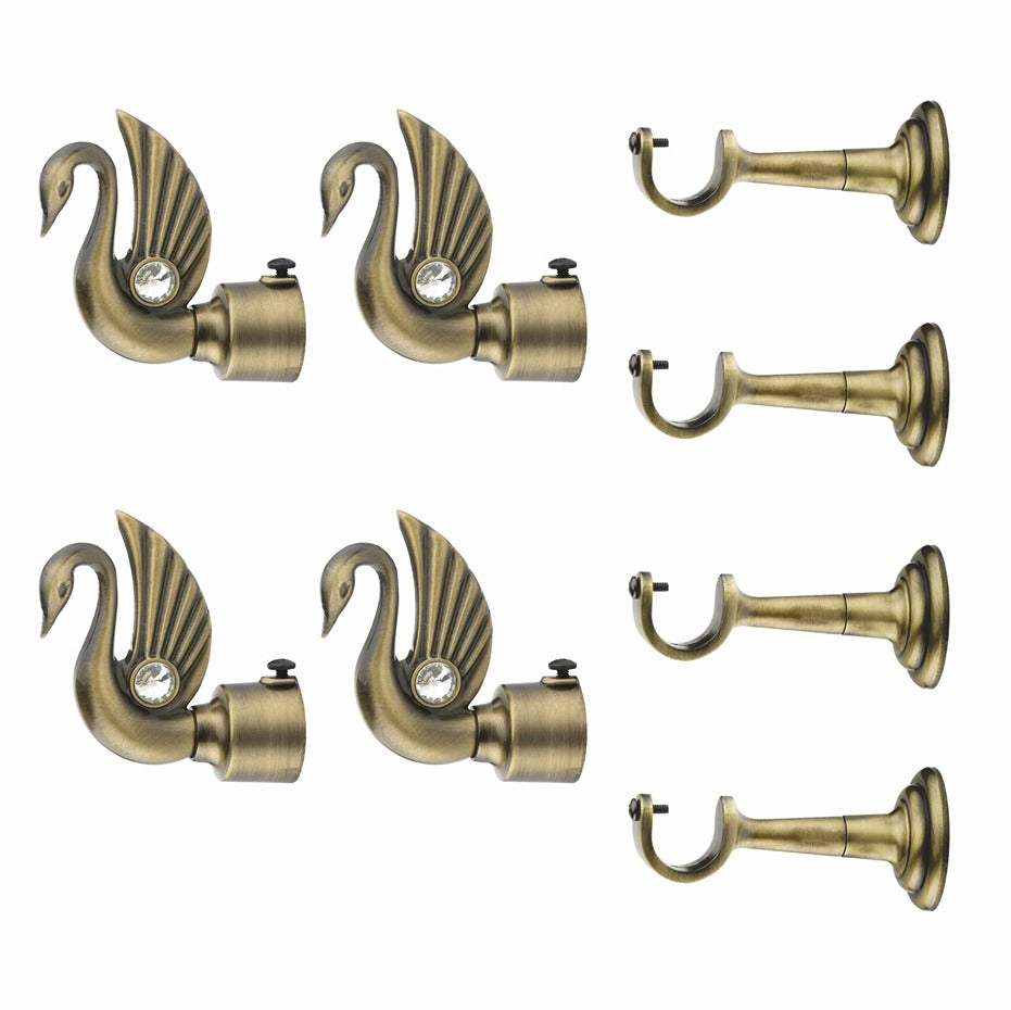 Gloxy Swan Bird Design Aluminium Curtain Rod Finials with Support–Silver 2 Pair