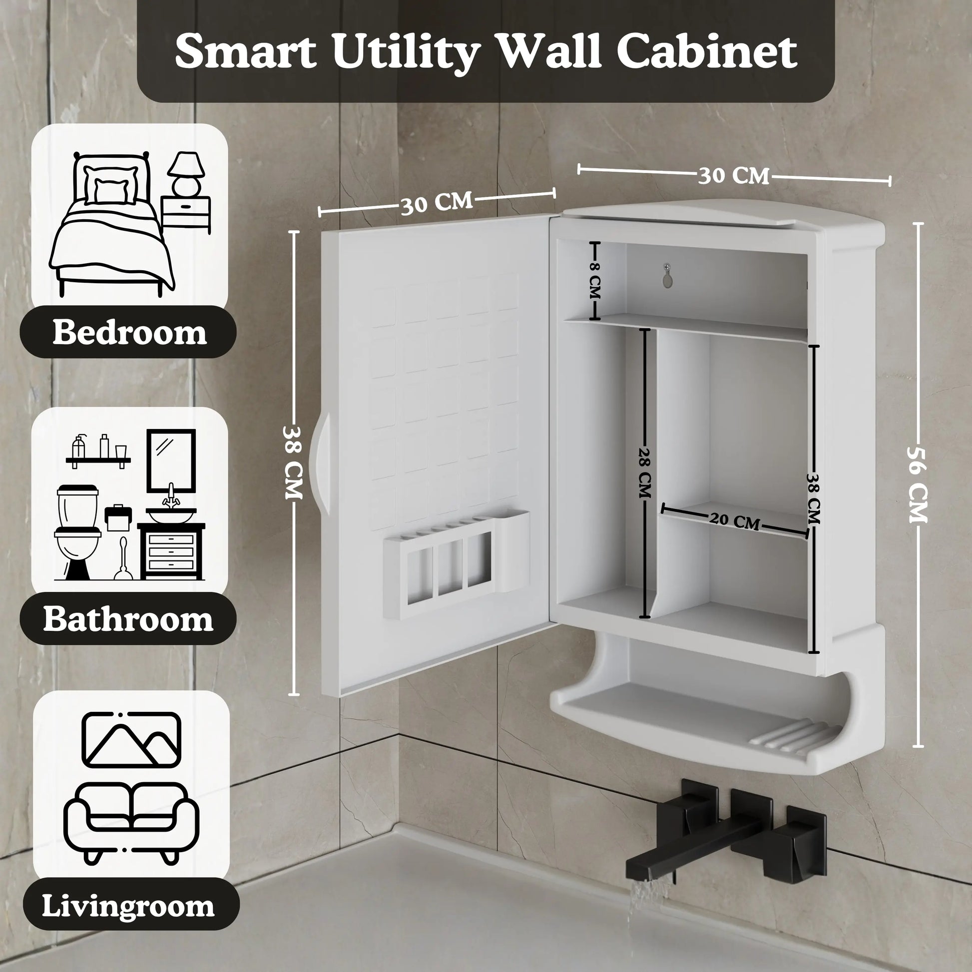 Gloxy Unbreakable Wall-Mounted ABS Bathroom Cabinet with Mirror– White