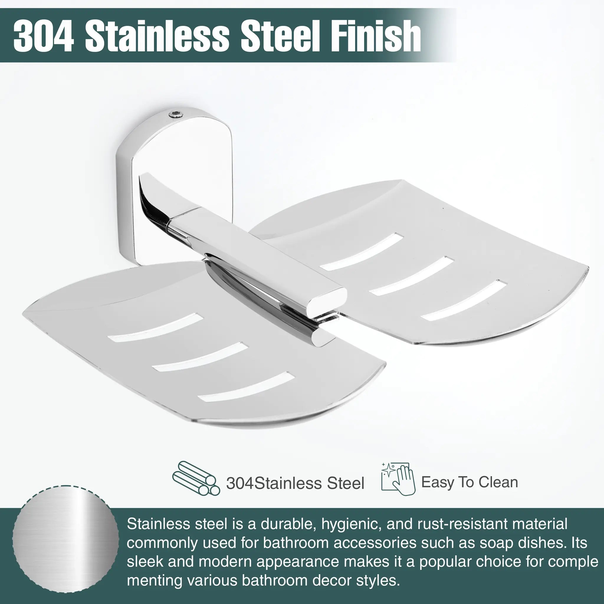 Gloxy Rectangular Shape Stainless 202 Grade Steel Chrome Finish Double Soap Holder
