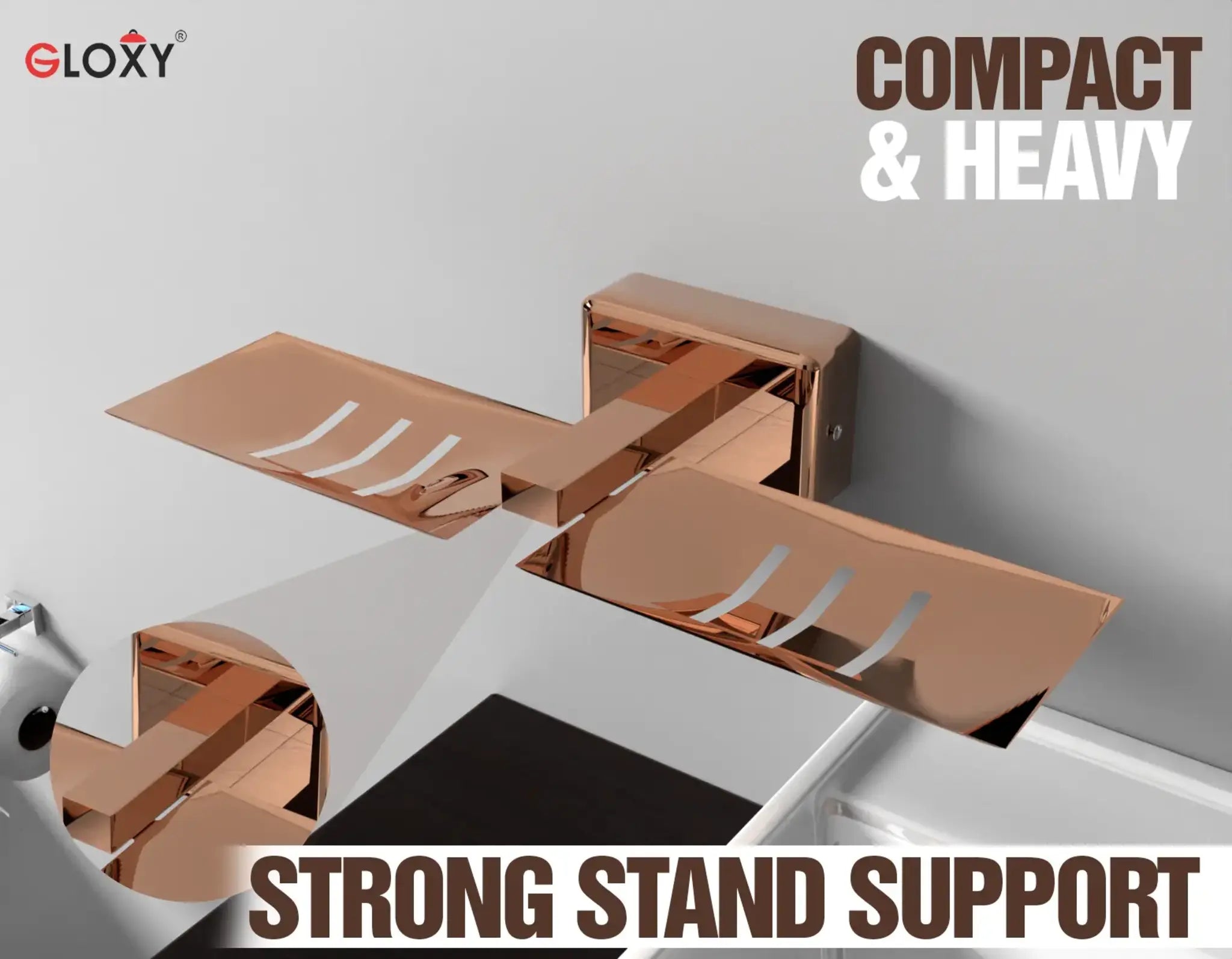Gloxy Square Shape Stainless Steel 304 Grade Copper Finish Double Soap Holder