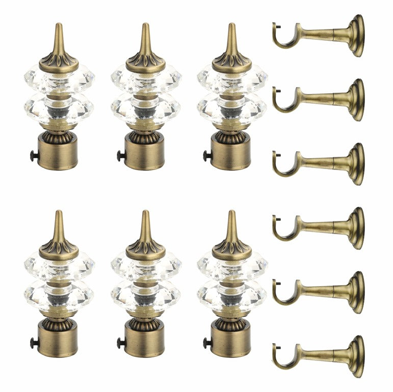 Gloxy Double Diamond Aluminium Curtain Rod Finials with Support– Antique 3 Pair