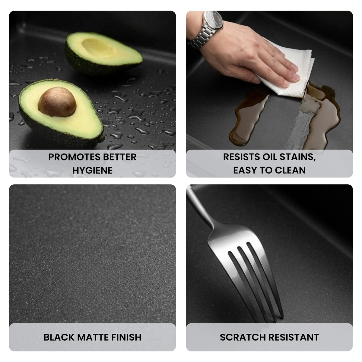 Gloxy Quartz Granite Single Bowl Kitchen Sink with Drain Board | 36 × 18 × 9 Inches (Black Matte)