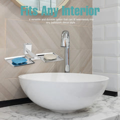 Rectangular Shape Stainless Steel SS304 Double Soap Holder (Silver)-by GLOXY®