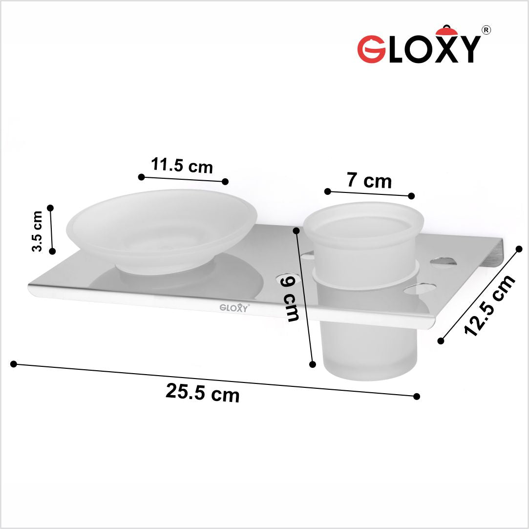 Smokey Stainless Steel Soap Dish with Toothbrush Holder