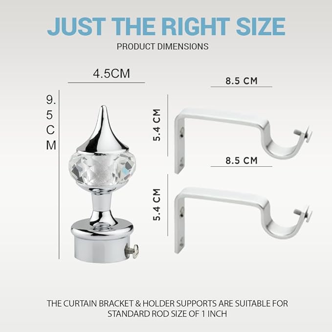 Single Diamond Aluminium Curtain Bracket with Support(Silver)