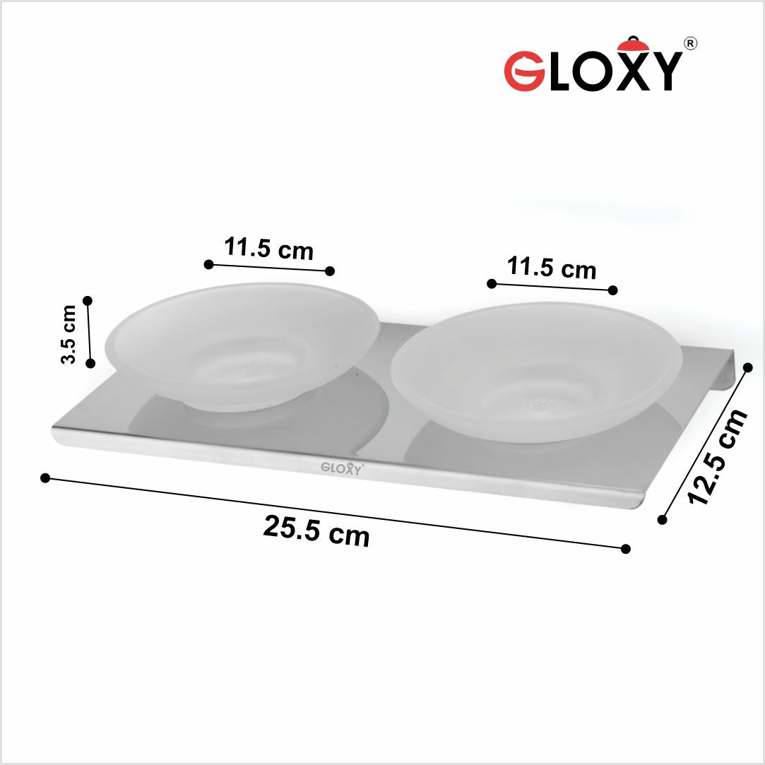 Stainless Steel with Glass Oval Shape Double Soap Holder for Bathroom