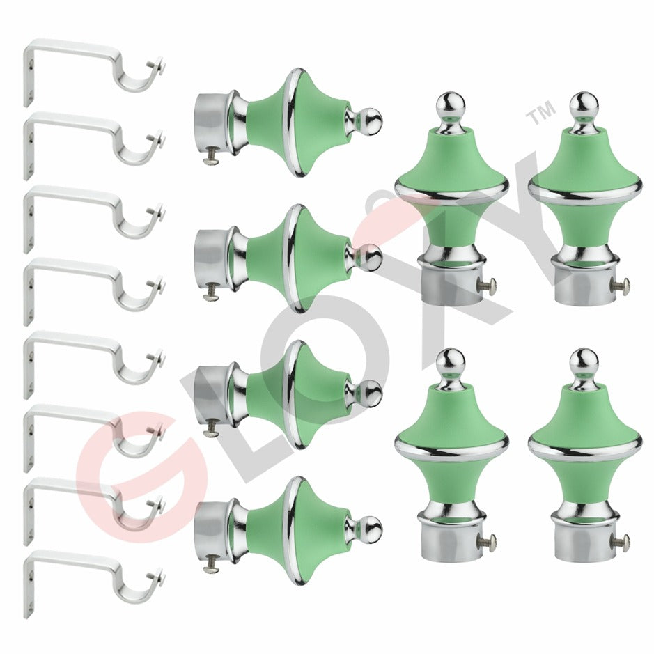 Gloxy Minar Shape Stainless Steel & ABS Curtain Rod Finials with Support– Green 4 Pair
