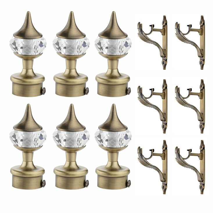 Gloxy Single Diamond Aluminium Curtain Rod Finials with Support– Antique 3 Pair