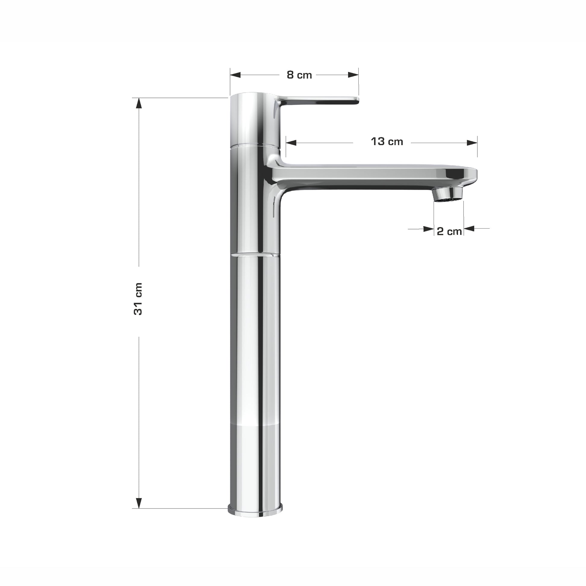 Long Spout Chrome Finish Swivel Tall Body Pillar Faucet Tap
