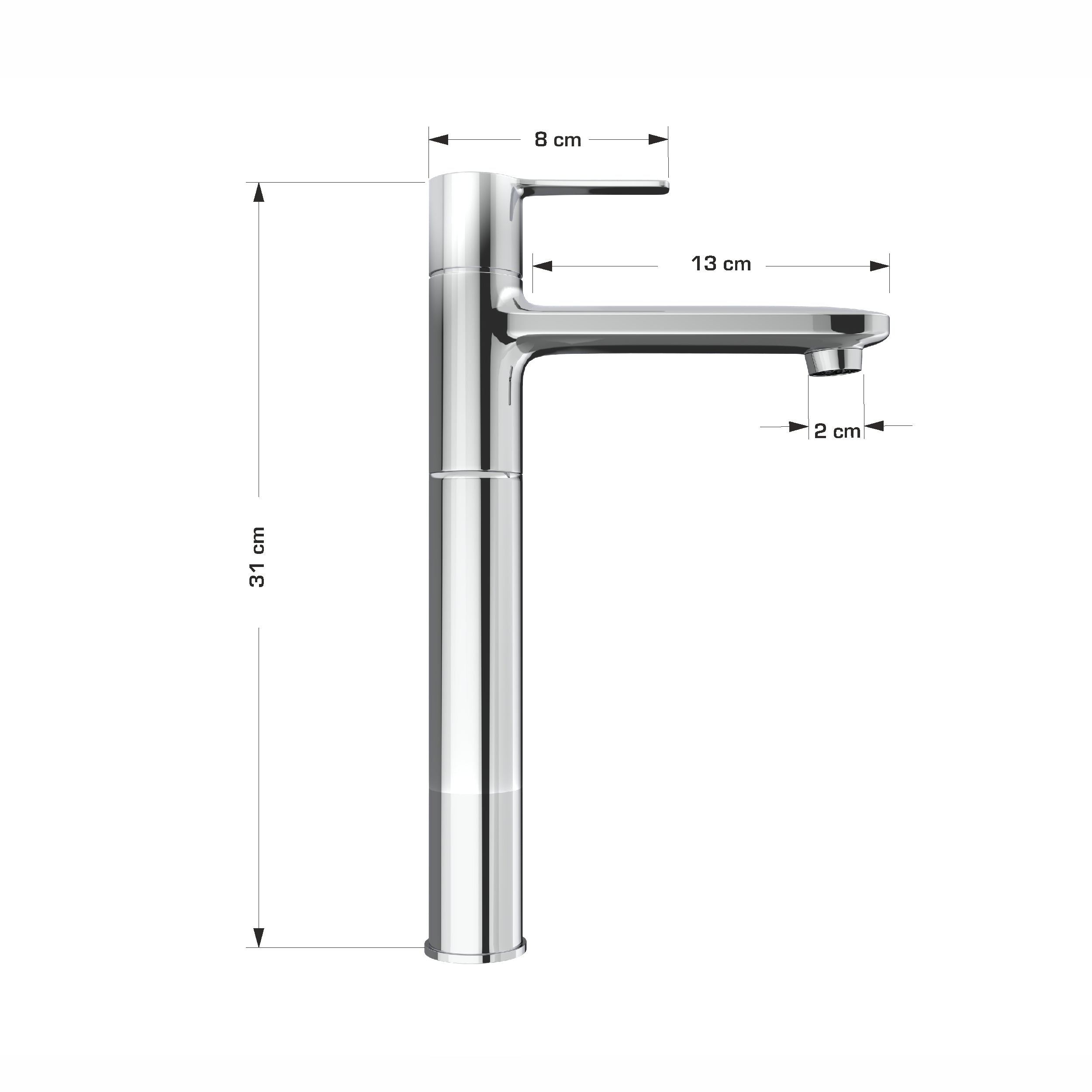 Long Spout Chrome Finish Swivel Tall Body Pillar Faucet Tap