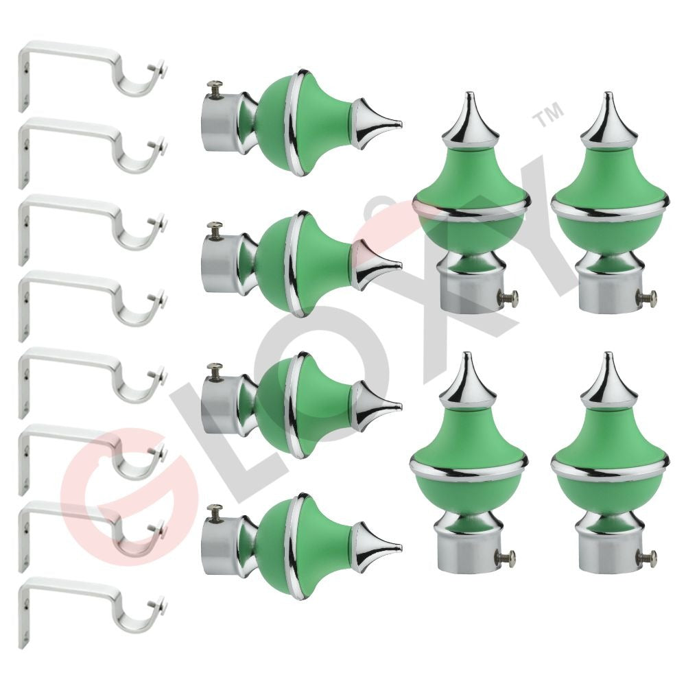 Gloxy Trophy Shape Stainless Steel & ABS Curtain Rod Finials with Support– Green 4 Pair