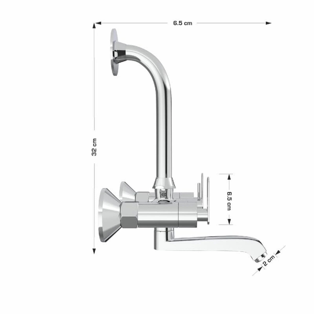 Chrome Finish Wall Mixer L Bend Brass Faucet Tap Cock with Double Handle Hot & Cold Water for Bathroom, Kitchen & Showers (Jet+)-by GLOXY®