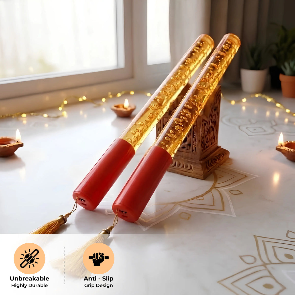 Single Colour LED Dandiya Sticks for Garba & Navratri – Battery Operated Light Up Dandiya | Orange