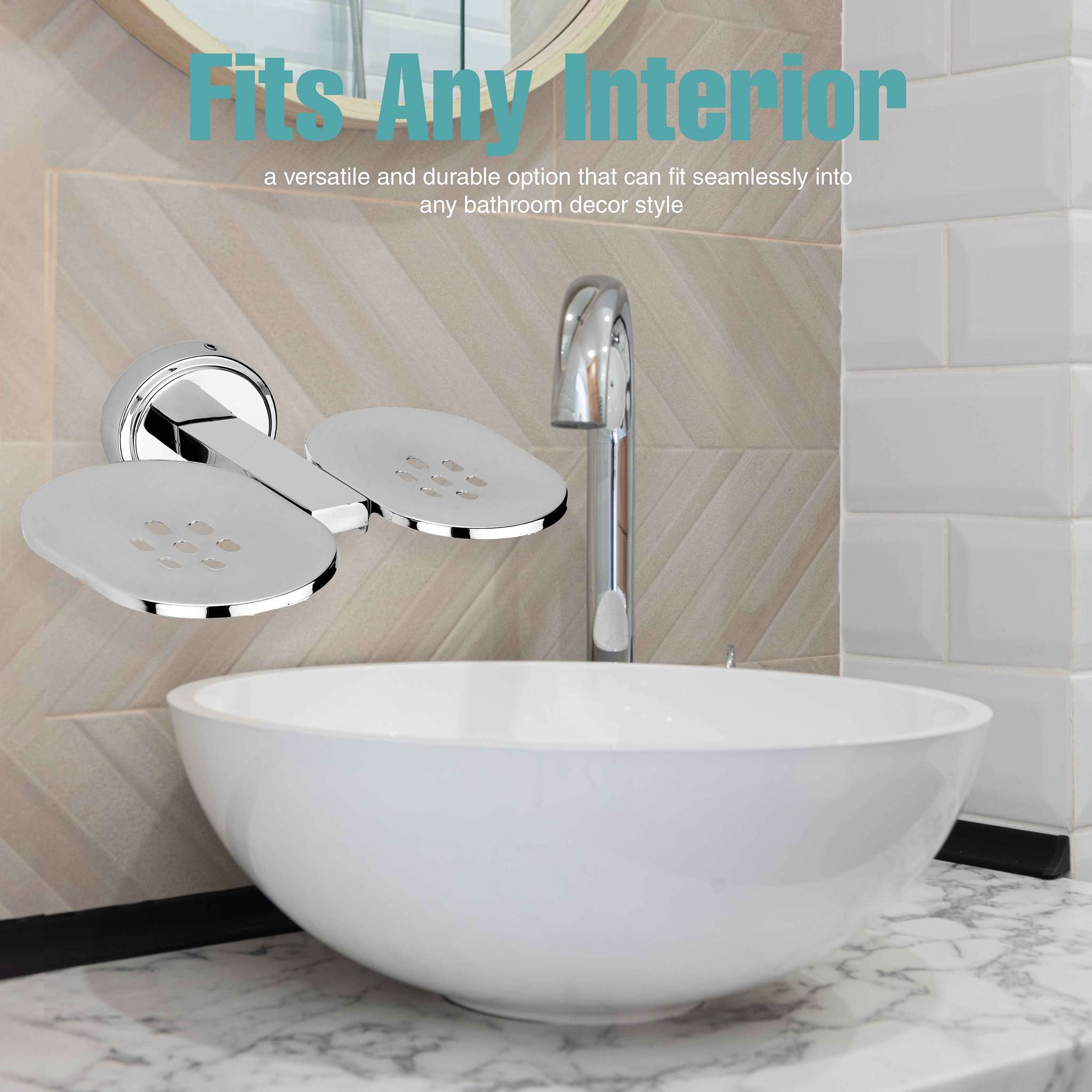 Gloxy Round Shape Stainless Steel 202 Grade Chrome Finish Double Soap Holder