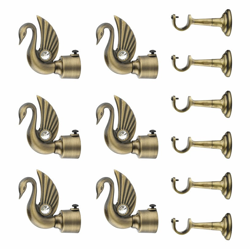 Gloxy Swan Bird Design Aluminium Curtain Rod Finials with Support–Silver 3 Pair