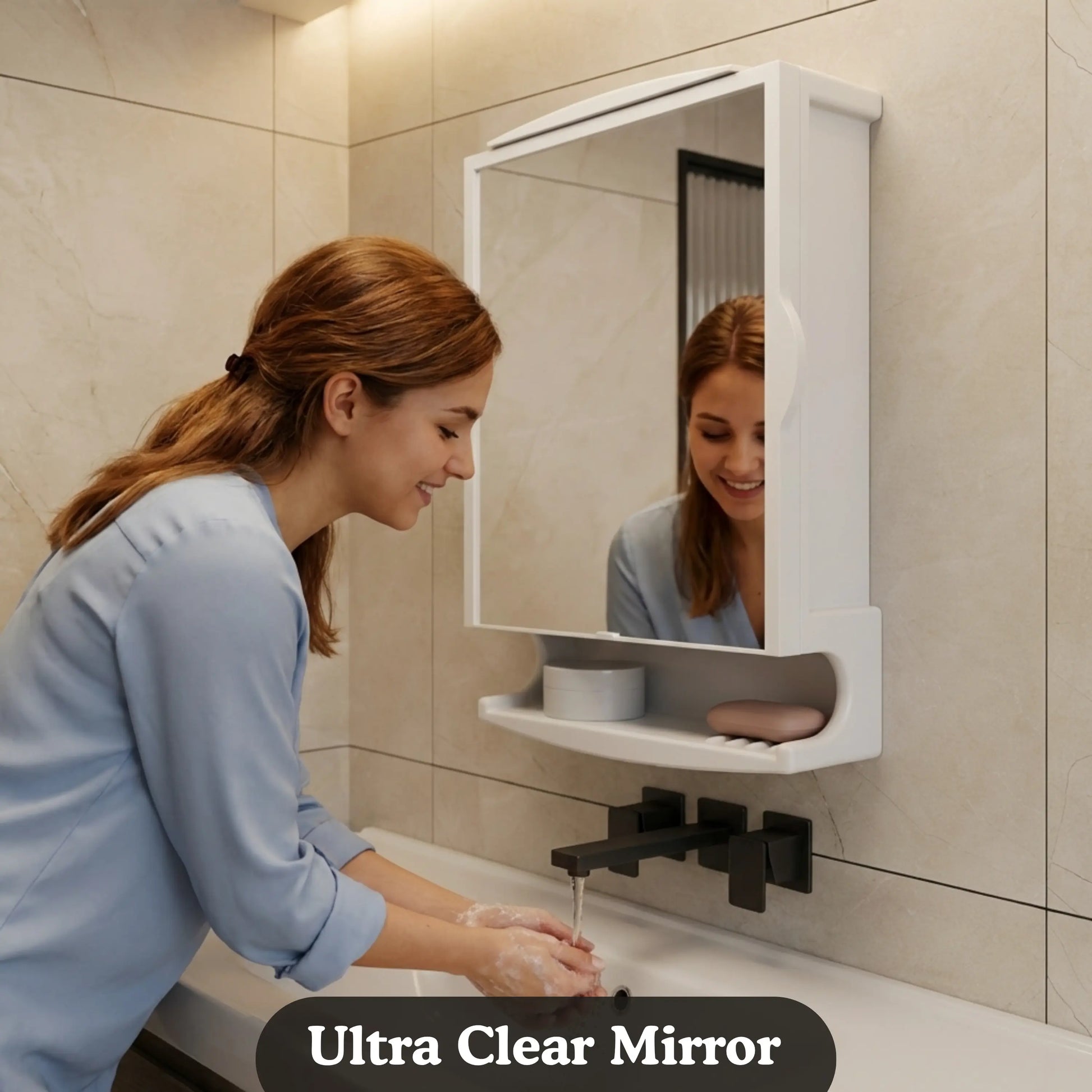 Gloxy Unbreakable Wall-Mounted ABS Bathroom Cabinet with Mirror– White