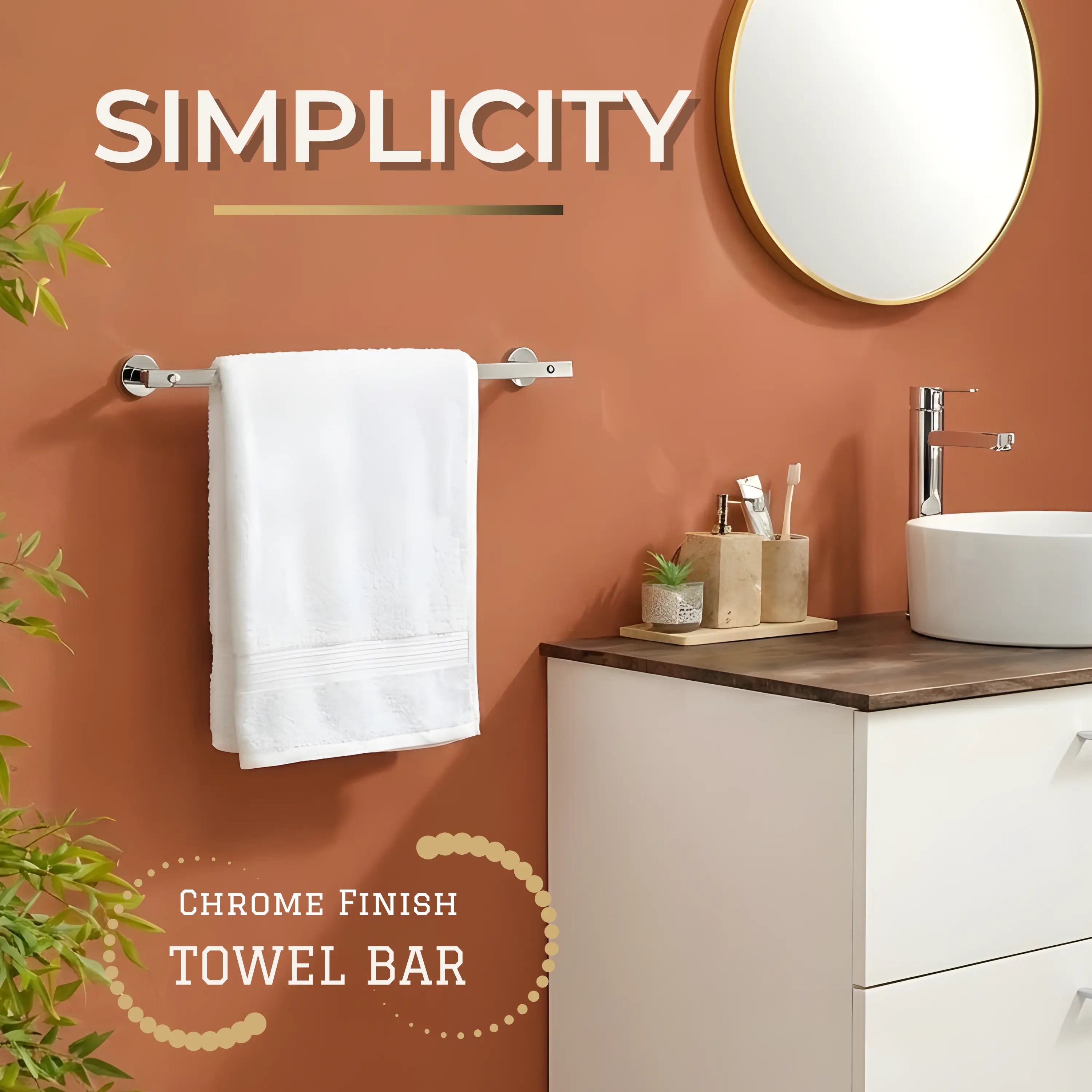 Gloxy SS Towel Rod with silver chrome coating for bathroom -24 Inch