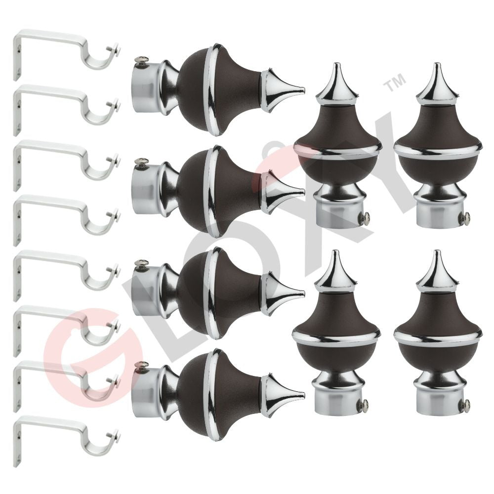 Gloxy Trophy Shape Stainless Steel & ABS Curtain Rod Finials with Support– Brown 4 Pair