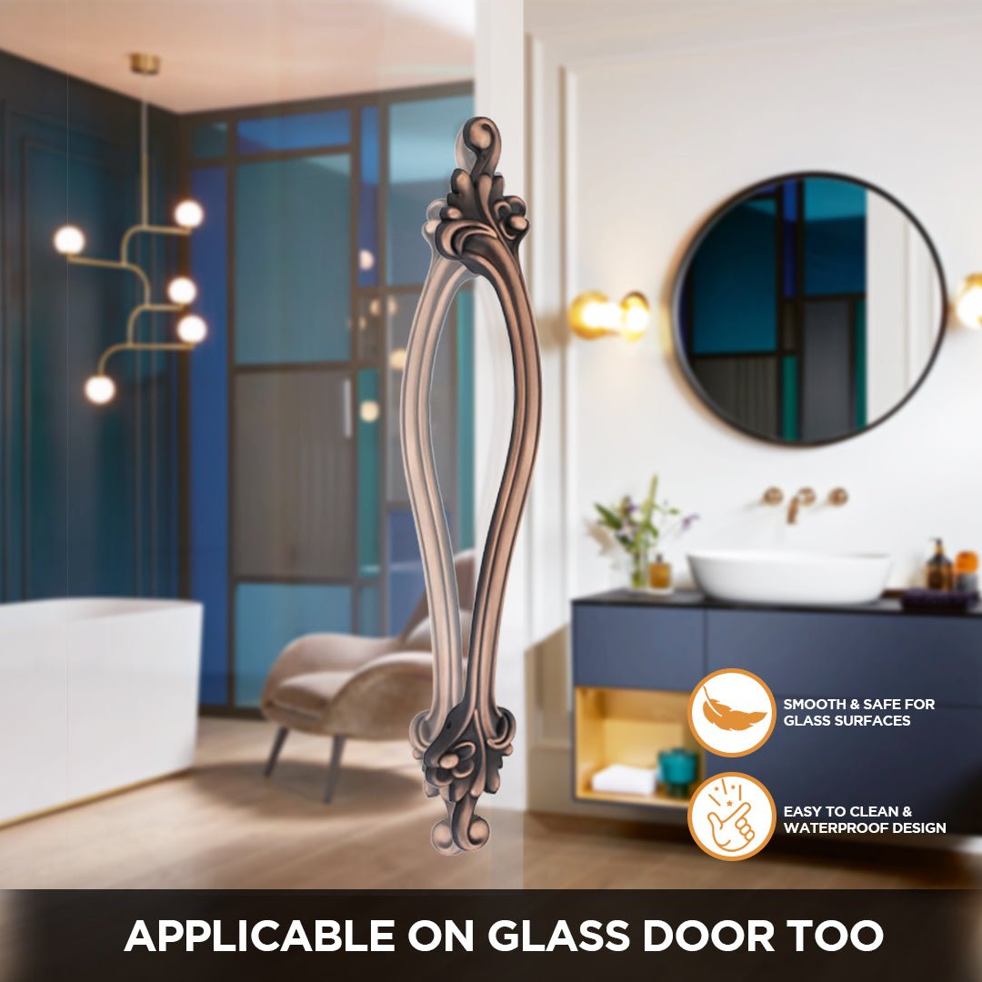 GLOXY Aluminium Flower Design Door Handles for Main Door Handle Decorative Push & Pull Handle Vintage Copper Antique Classy Look for Glass and Wooden Door-Antique Finish