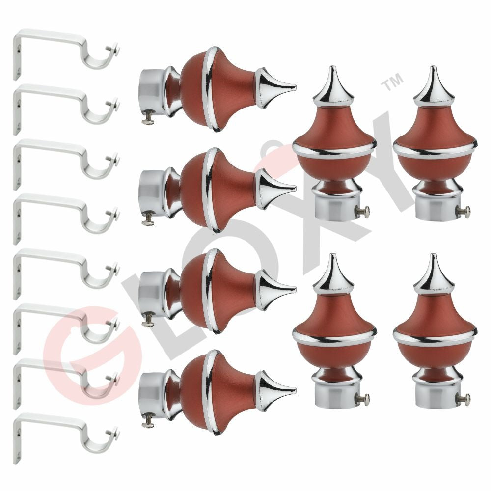 Gloxy Trophy Shape Stainless Steel & ABS Curtain Rod Finials with Support– Maroon 4 Pair