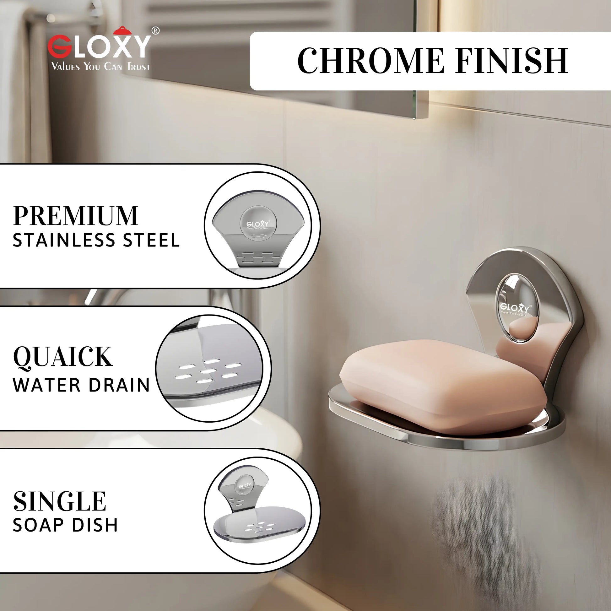 Flower Stainless Steel Single Soap Holder-by GLOXY®