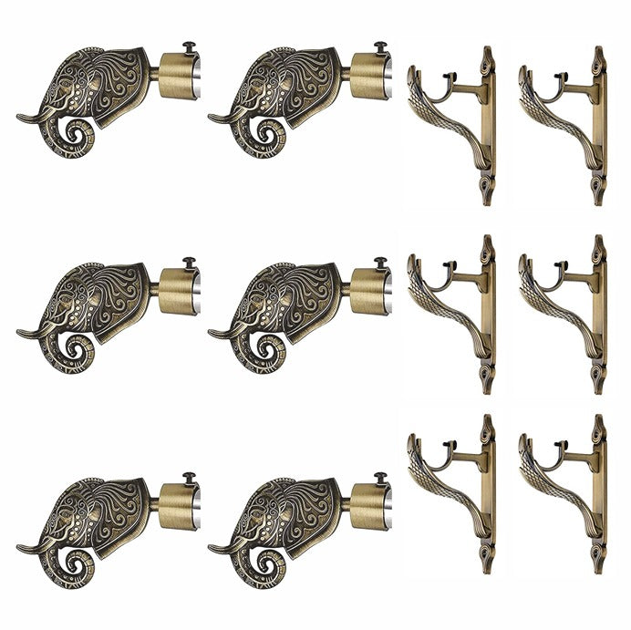 Gloxy Rajwada Royal Aluminium Curtain Rod Finials with Support– Antique 3 Pair