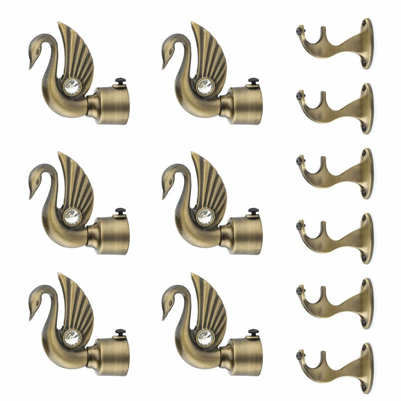 Gloxy Swan Design Aluminium Curtain Rod Finials with Support– Antique 3 Pair