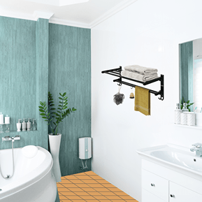 Gloxy Rectangular Shape Stainless Steel Black Finsih Folding 2-Bar Towel Rack with Adjustable Hook-24 Inch