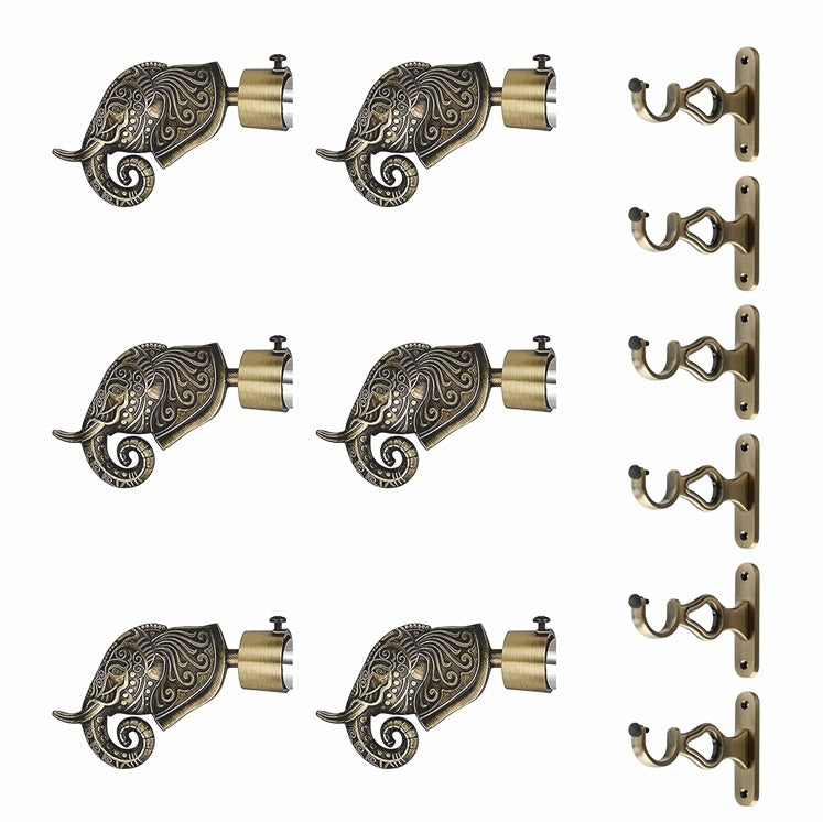 Gloxy Rajwada Royal Aluminium Curtain Rod Finials with Support– Antique 3 Pair