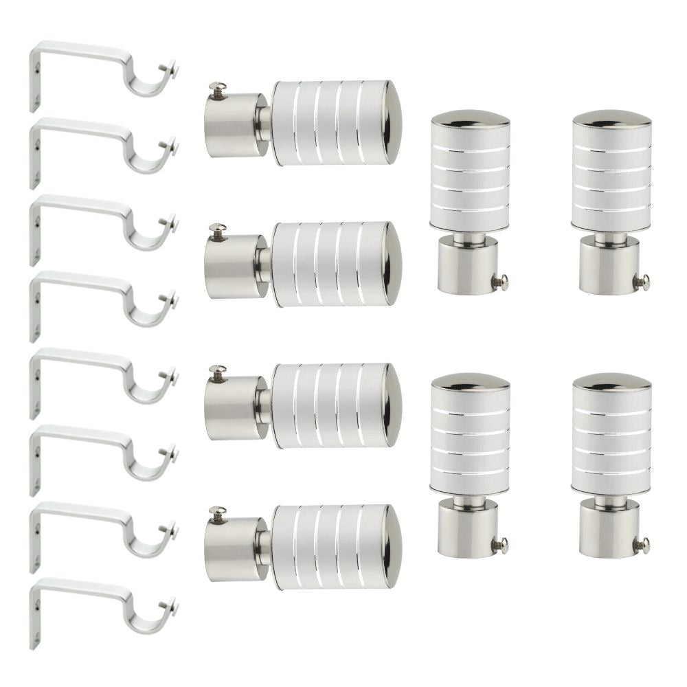 Gloxy Stainless Steel Curtain Rod Finials with Support– Silver 4 Pair