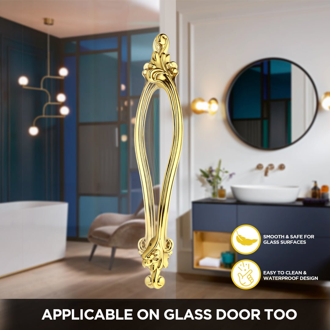GLOXY Aluminium Flower Design Door Handles for Main Door Handle Wooden & Glass Door Push & Pull Door Handle for Door All The Doors of Offices, Hotels -Gold Finish