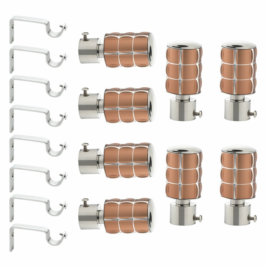 Gloxy Square Shape Stainless Steel Curtain Rod Finials with Support– Copper 4 Pair