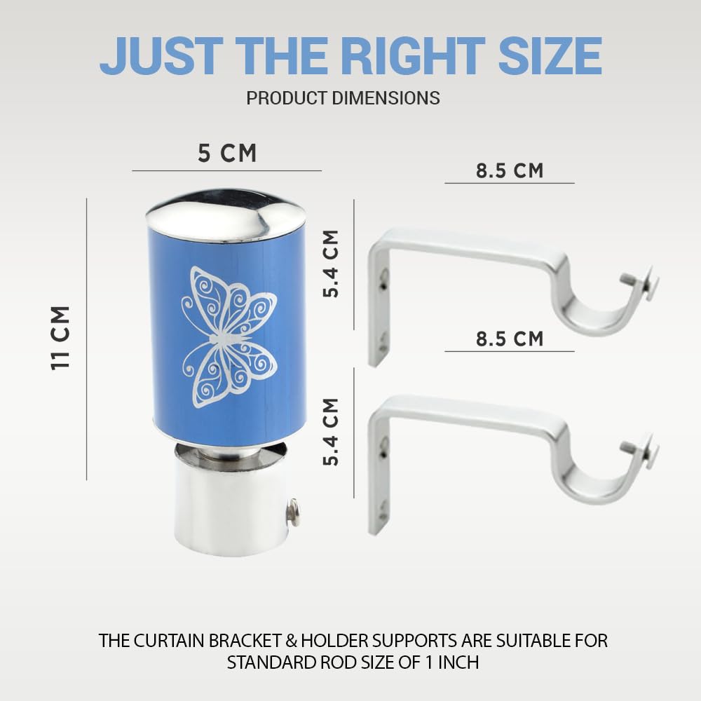Butterfly Print Aluminium Curtain Bracket with Support (Blue)